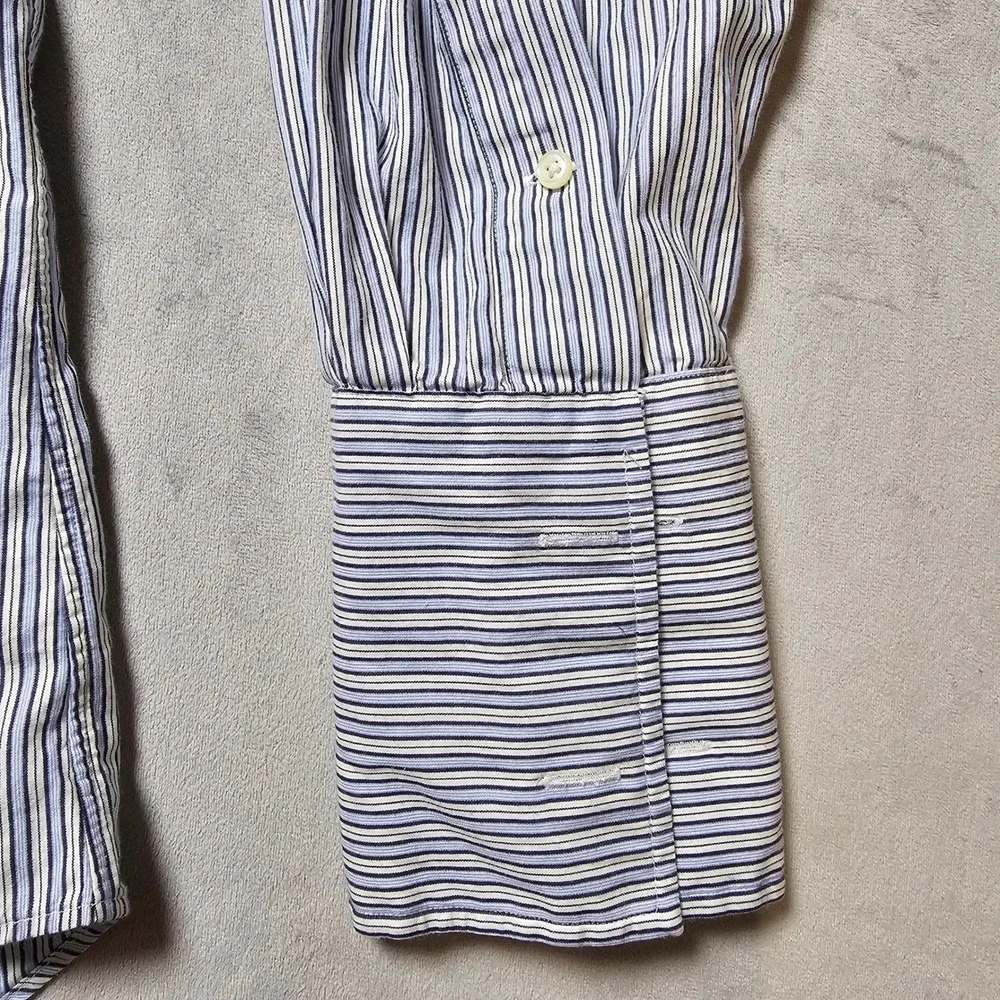 Polo Ralph‎ Lauren Philip Mens 17-34 Blue White Striped Cotton French Cuff Shirt